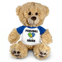 Pickleball Teddy Bear - Personalized 14" Honey Bear, Paddle Design - royal blue sleeves