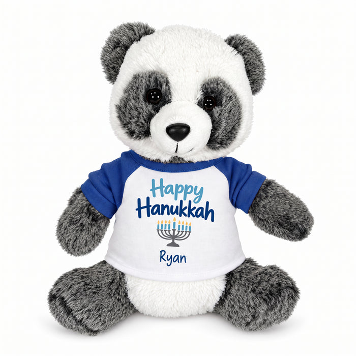 Personalized Hanukkah Stuffed Panda - 11 Inch Plush Ping Panda - Happy Hanukkah, Royal Blue Shirt / Blue Design