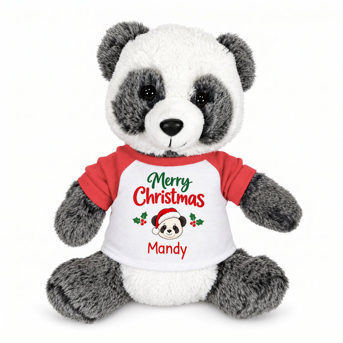 Personalized Christmas Stuffed Panda - 11 Inch Plush Ping Panda - Red, Merry Christmas Panda
