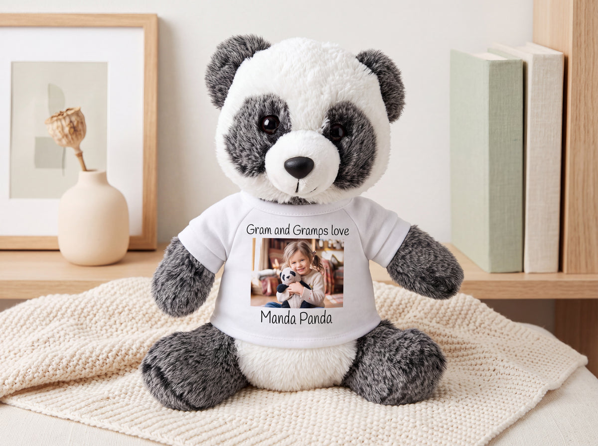 Personalized Stuffed Panda - 11 inch Plush  Ping Panda Bear with Photo and/or Text