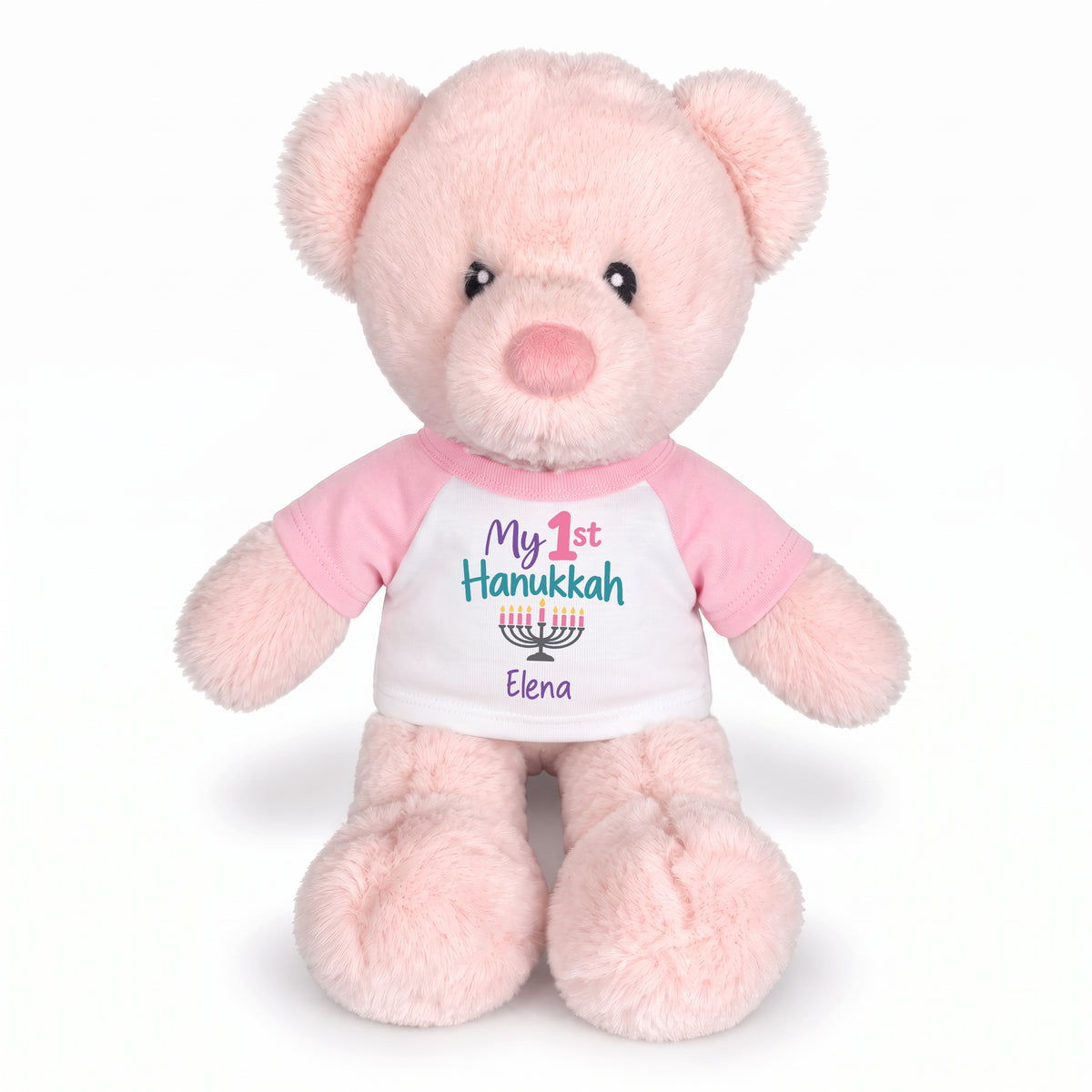 Personalized Hanukkah Teddy Bear - 11 Inch Baby Kori Bear - My 1st Hanukkah, Pink
