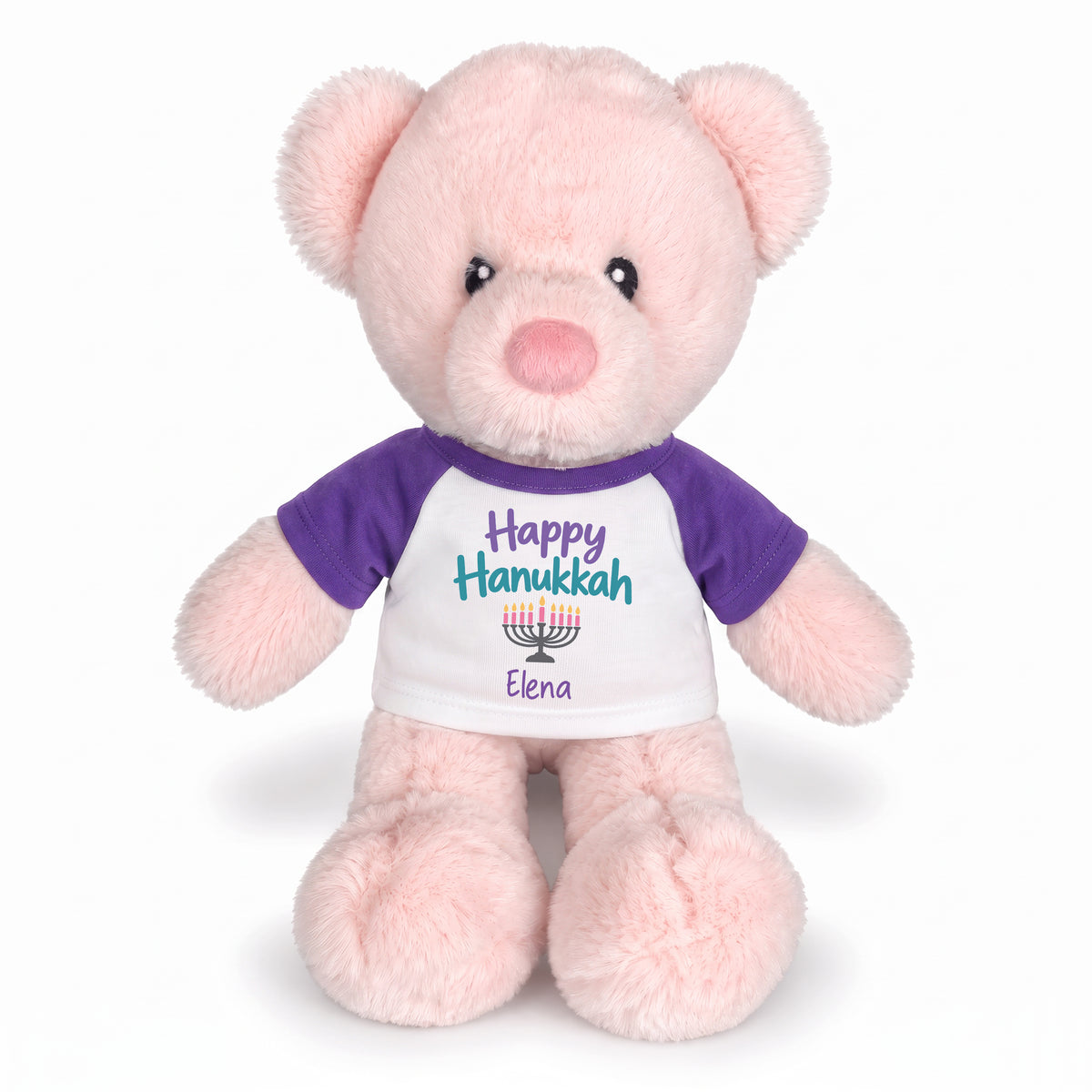 Personalized Hanukkah Teddy Bear - 11 Inch Baby Kori Bear - Happy Hanukkah, Purple
