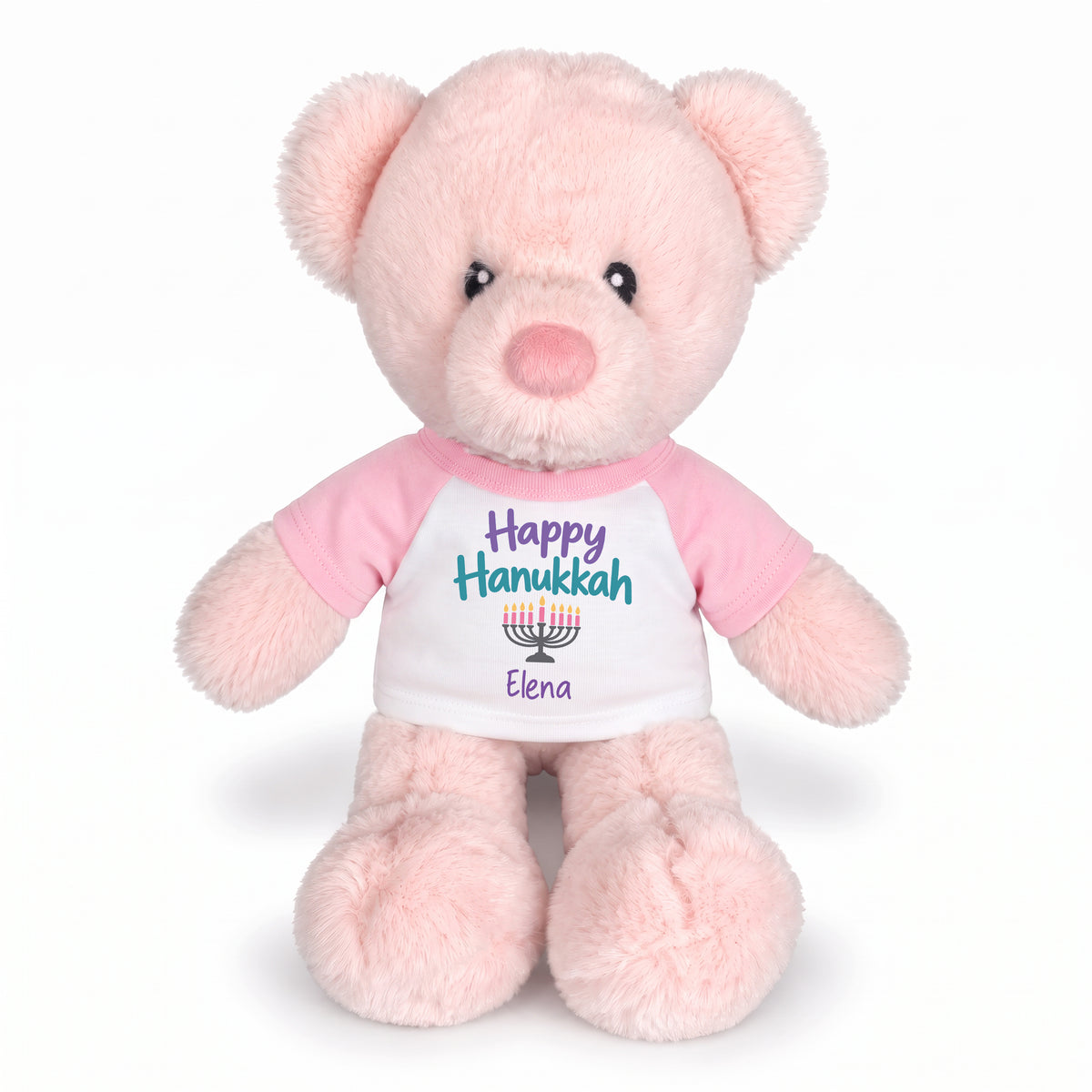 Personalized Hanukkah Teddy Bear - 11 Inch Baby Kori Bear - Happy Hanukkah, Pink