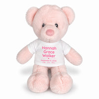 Personalized Teddy Bear for Baby Girl - 11" Pink Baby Bear - White Shirt with Pink Design, 