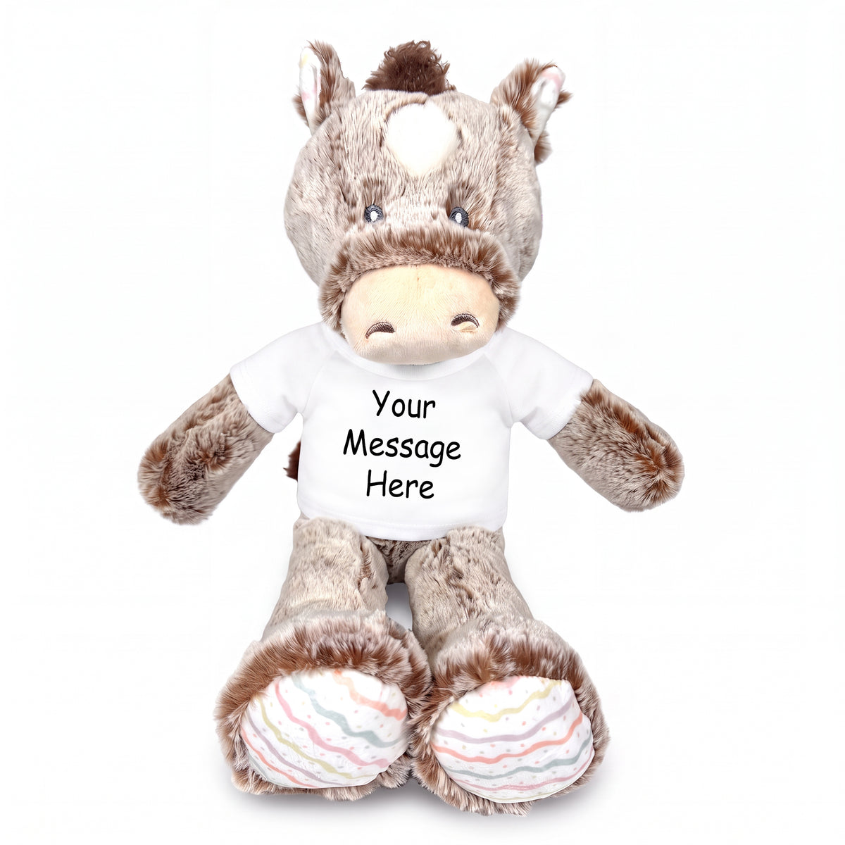 Personalized Stuffed Horse - 12" Promise Pony, Ebba Baby Plush Collection - White Shirt