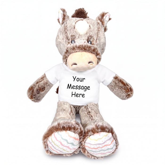 Personalized Stuffed Horse - 12" Promise Pony, Ebba Baby Plush Collection - White Shirt