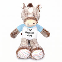 Personalized Stuffed Horse - 12" Promise Pony, Ebba Baby Plush Collection - Light Blue Shirt