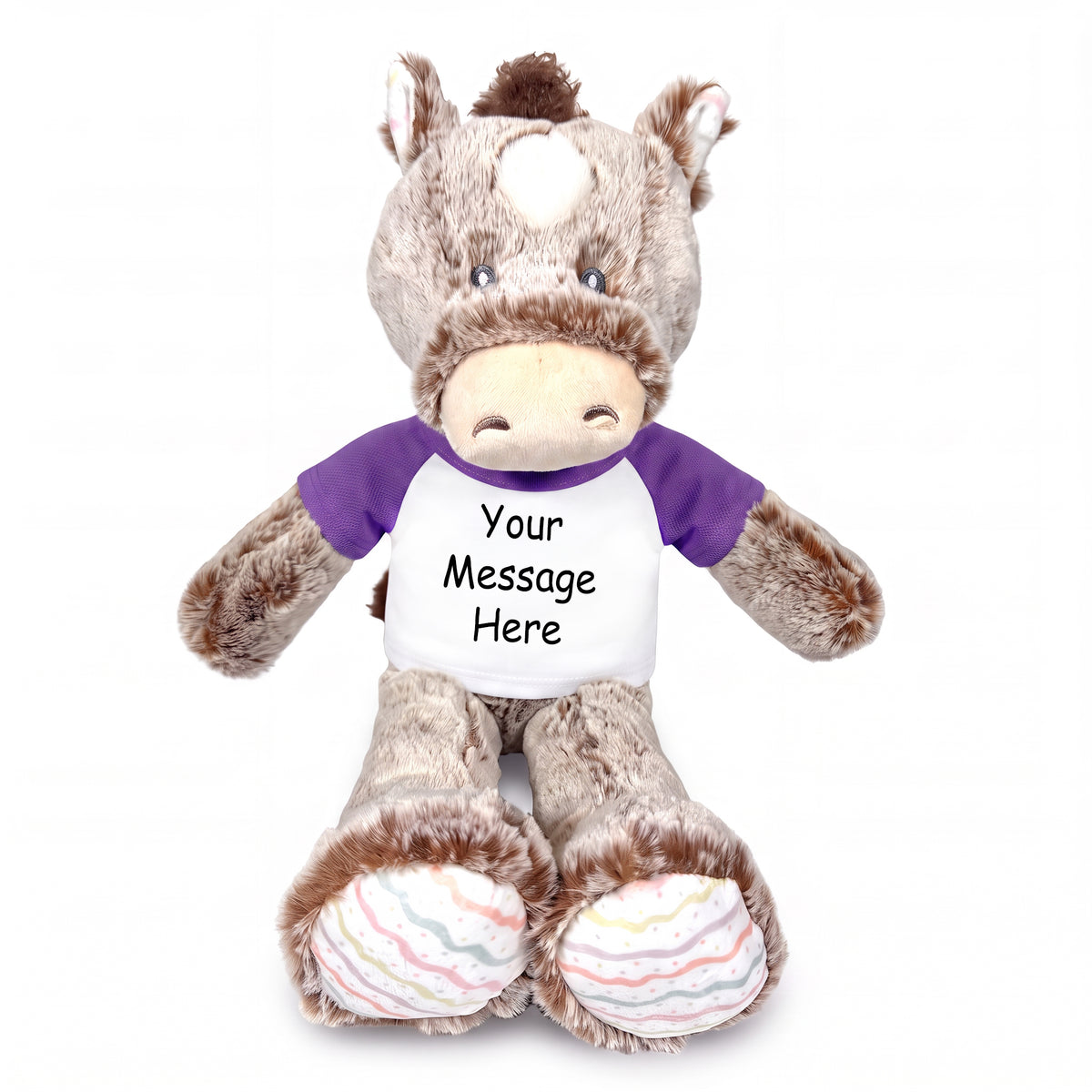 Personalized Stuffed Horse - 12" Promise Pony, Ebba Baby Plush Collection - Purple Shirt