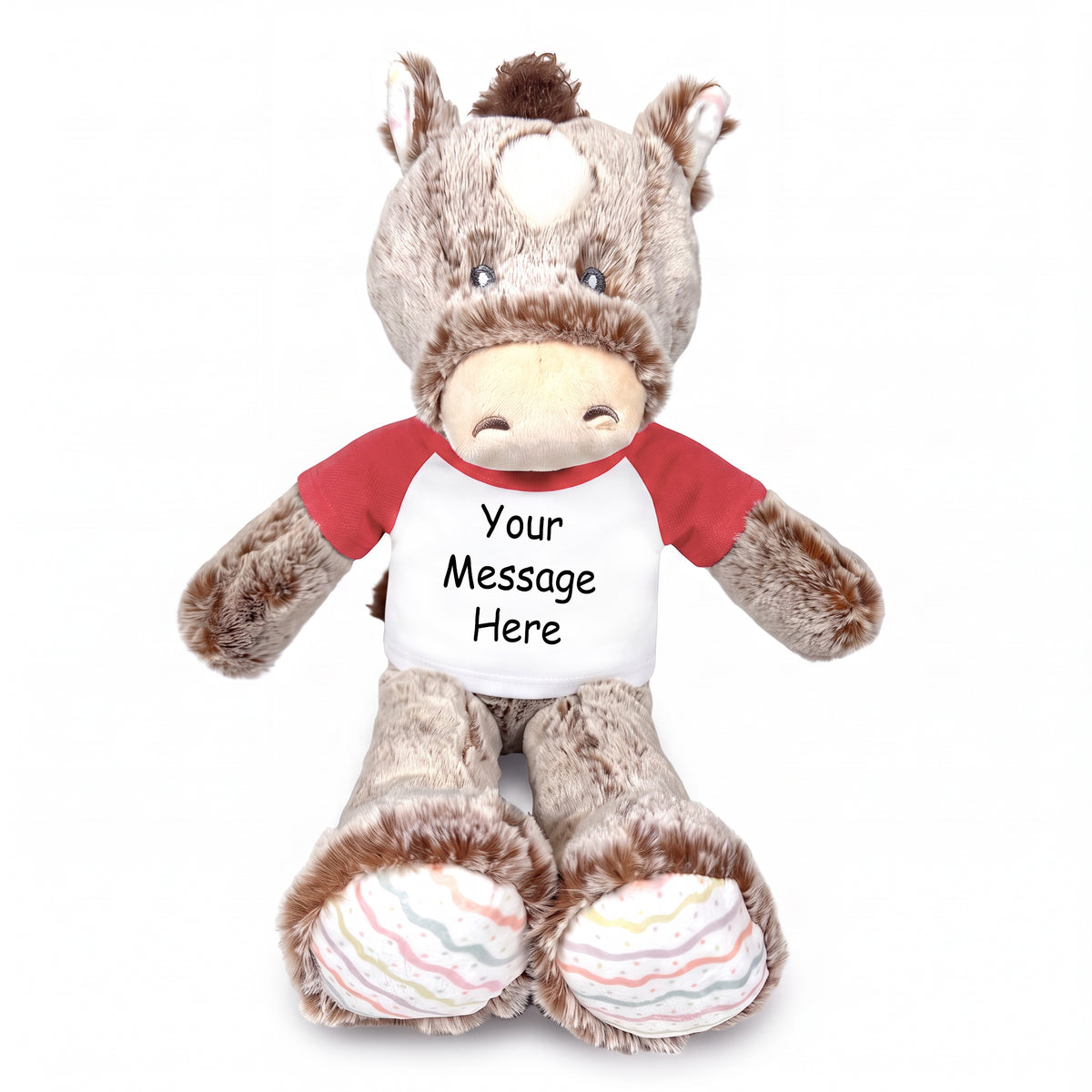 Personalized Stuffed Horse - 12" Promise Pony, Ebba Baby Plush Collection - Red Shirt