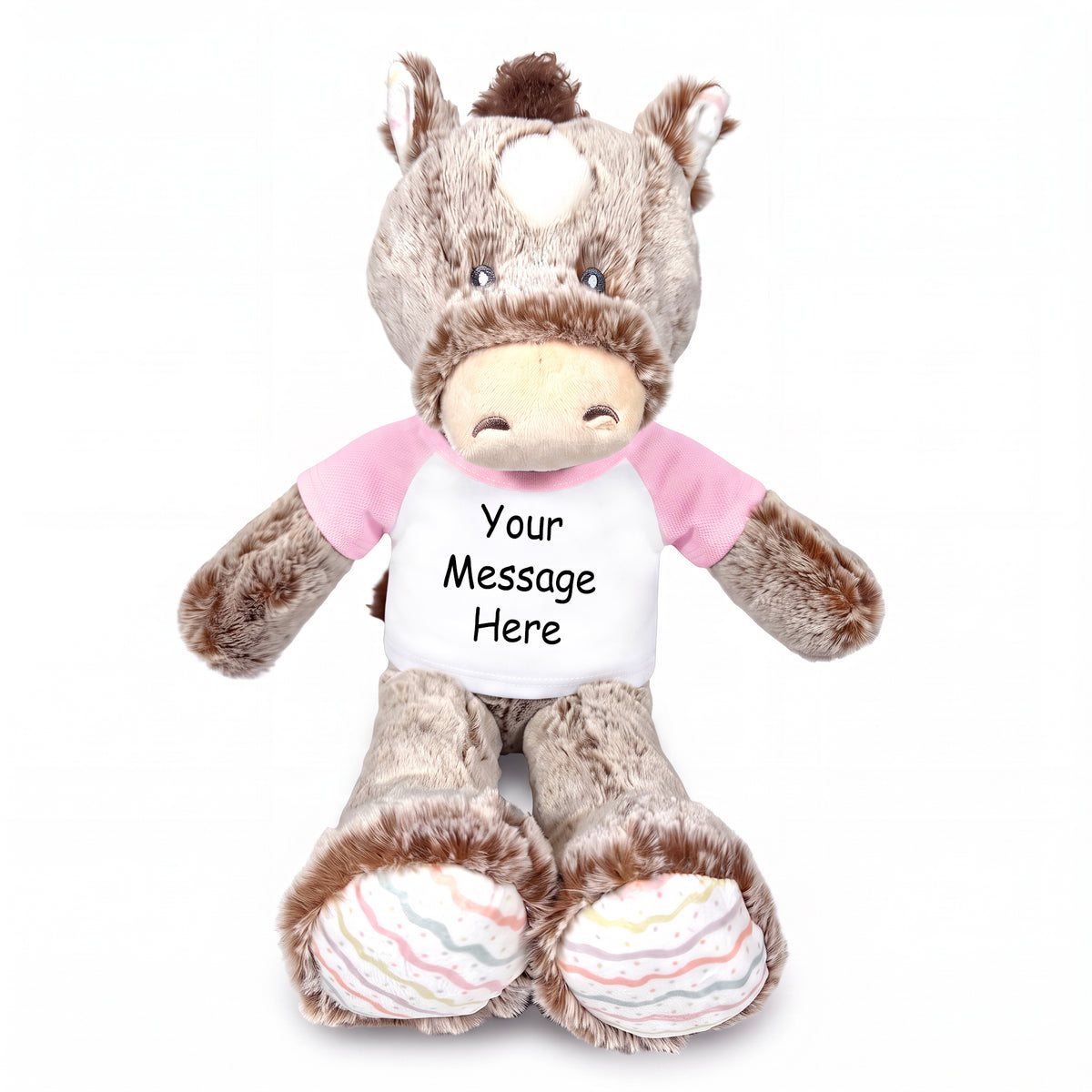 Personalized Stuffed Horse - 12" Promise Pony, Ebba Baby Plush Collection - Pink Shirt