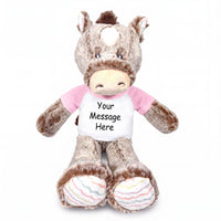Personalized Stuffed Horse - 12" Promise Pony, Ebba Baby Plush Collection - Pink Shirt