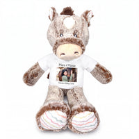 Personalized Stuffed Horse - 12 inch Promise Pony with Photo and/or Text - White Shirt
