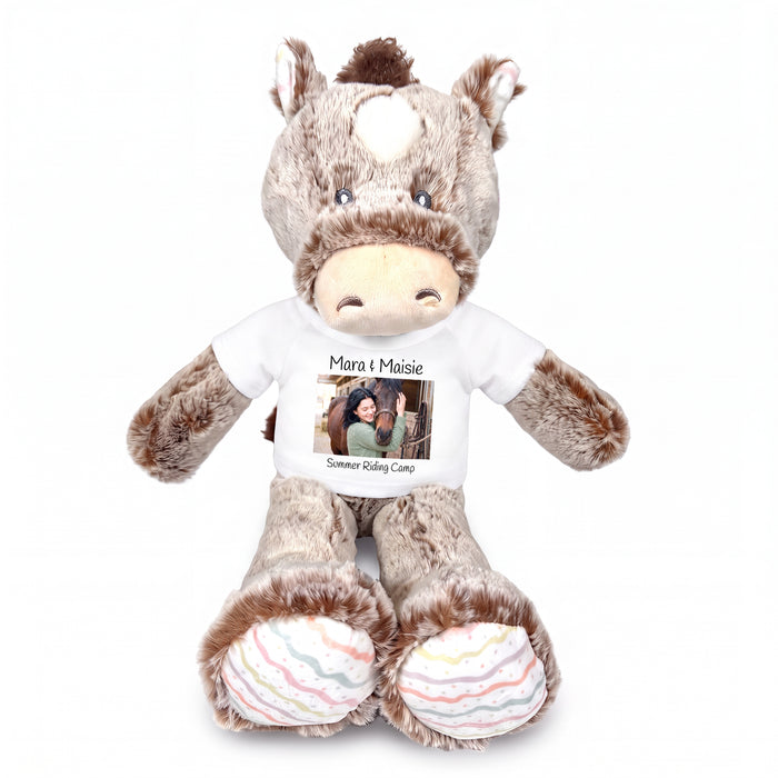 Personalized Stuffed Horse - 12 inch Promise Pony with Photo and/or Text - White Shirt
