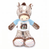Personalized Stuffed Horse - 12 inch Promise Pony with Photo and/or Text - Light Blue Shirt