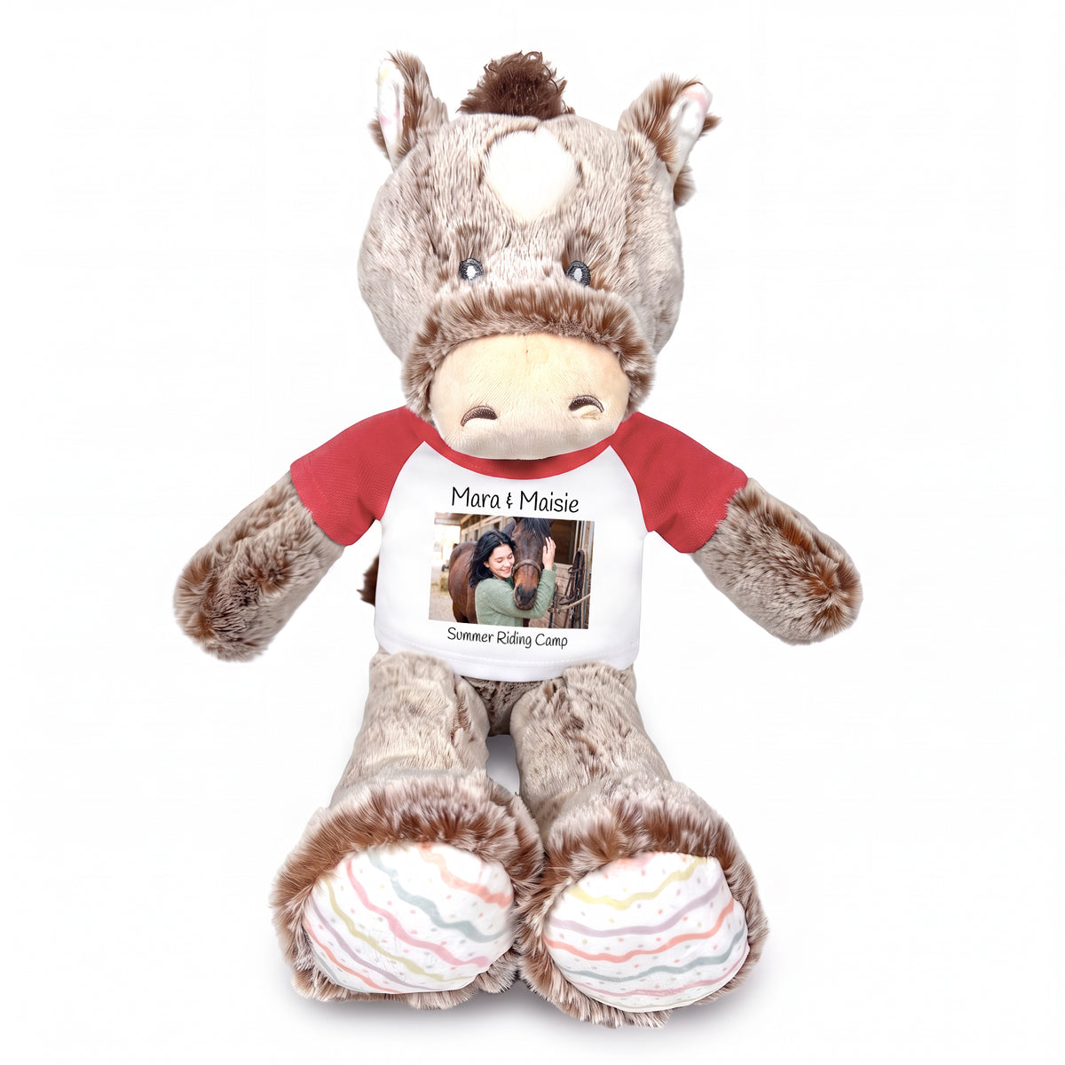 Personalized Stuffed Horse - 12 inch Promise Pony with Photo and/or Text - Red Shirt