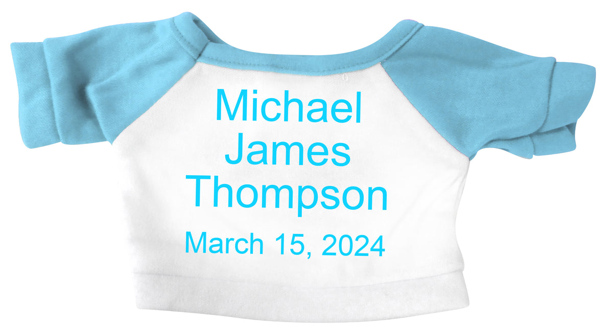 Example of teddy bear t-shirt with up to 4 lines of text