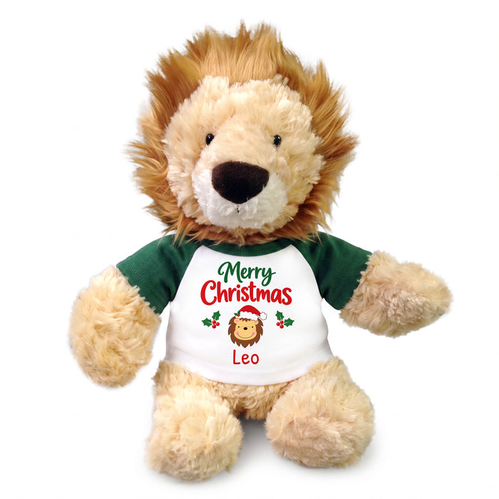 Personalized Christmas Stuffed Lion - 12 Inch Plush Tubbie Wubbies Lion - Green, Merry Christmas Lion