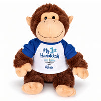 Personalized Hanukkah Stuffed Monkey - 12 Inch Plush Tubbie Wubbies Chimp - My 1st Hanukkah, Royal Blue Shirt / Blue Design