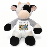 Personalized Stuffed Cow - 12 inch Tubbie Wubbie Cow with Photo and/or Text - Grey Shirt