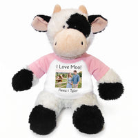 Personalized Stuffed Cow - 12 inch Tubbie Wubbie Cow with Photo and/or Text - Pink Shirt