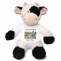 Personalized Stuffed Cow - 12 inch Tubbie Wubbie Cow with Photo and/or Text - White Shirt