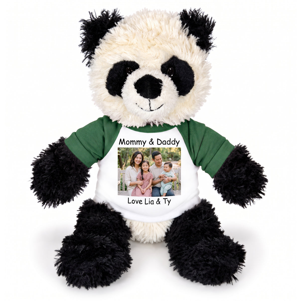Personalized Stuffed Panda - 12 inch Aurora Plush Tubbie Wubbie Panda - Green Sleeves, Print on Front Only