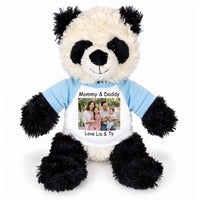 Personalized Stuffed Panda - 12 inch Aurora Plush Tubbie Wubbie Panda - Light Blue Sleeves, Print on Front Only