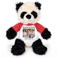 Personalized Stuffed Panda - 12 inch Aurora Plush Tubbie Wubbie Panda - Red Sleeves, Print on Front Only
