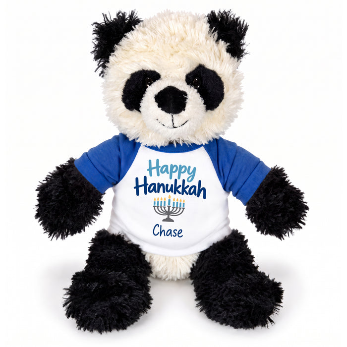 Personalized Hanukkah Stuffed Panda - 12 Inch Plush Tubbie Wubbies Panda - Happy Hanukkah, Royal Blue Shirt / Blue Design
