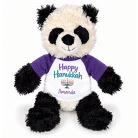 Personalized Hanukkah Stuffed Panda - 12 Inch Plush Tubbie Wubbies Panda - Happy Hanukkah, Purple Shirt / Pastel Design
