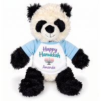 Personalized Hanukkah Stuffed Panda - 12 Inch Plush Tubbie Wubbies Panda - Happy Hanukkah, Light Blue Shirt / Pastel Design