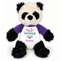 Personalized Hanukkah Stuffed Panda - 12 Inch Plush Tubbie Wubbies Panda - My 1st Hanukkah, Purple Shirt / Pastel Design