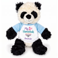 Personalized Hanukkah Stuffed Panda - 12 Inch Plush Tubbie Wubbies Panda - My 1st Hanukkah, Light Blue Shirt / Pastel Design