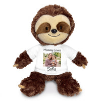 Personalized Stuffed Sloth - 12 inch Plush Tubbie Wubbie Sloth with Photo and/or Text - White, Print on Front Only