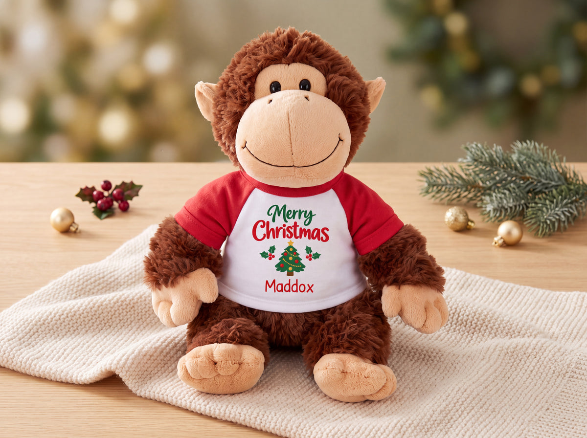 Personalized Christmas Stuffed Monkey - 12 Inch Plush Tubbie Wubbies Chimp