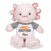Personalized Big Brother Stuffed Axolotyl - 12 Inch Plush Axolytl - Grey Shirt with Orange & Grey Design