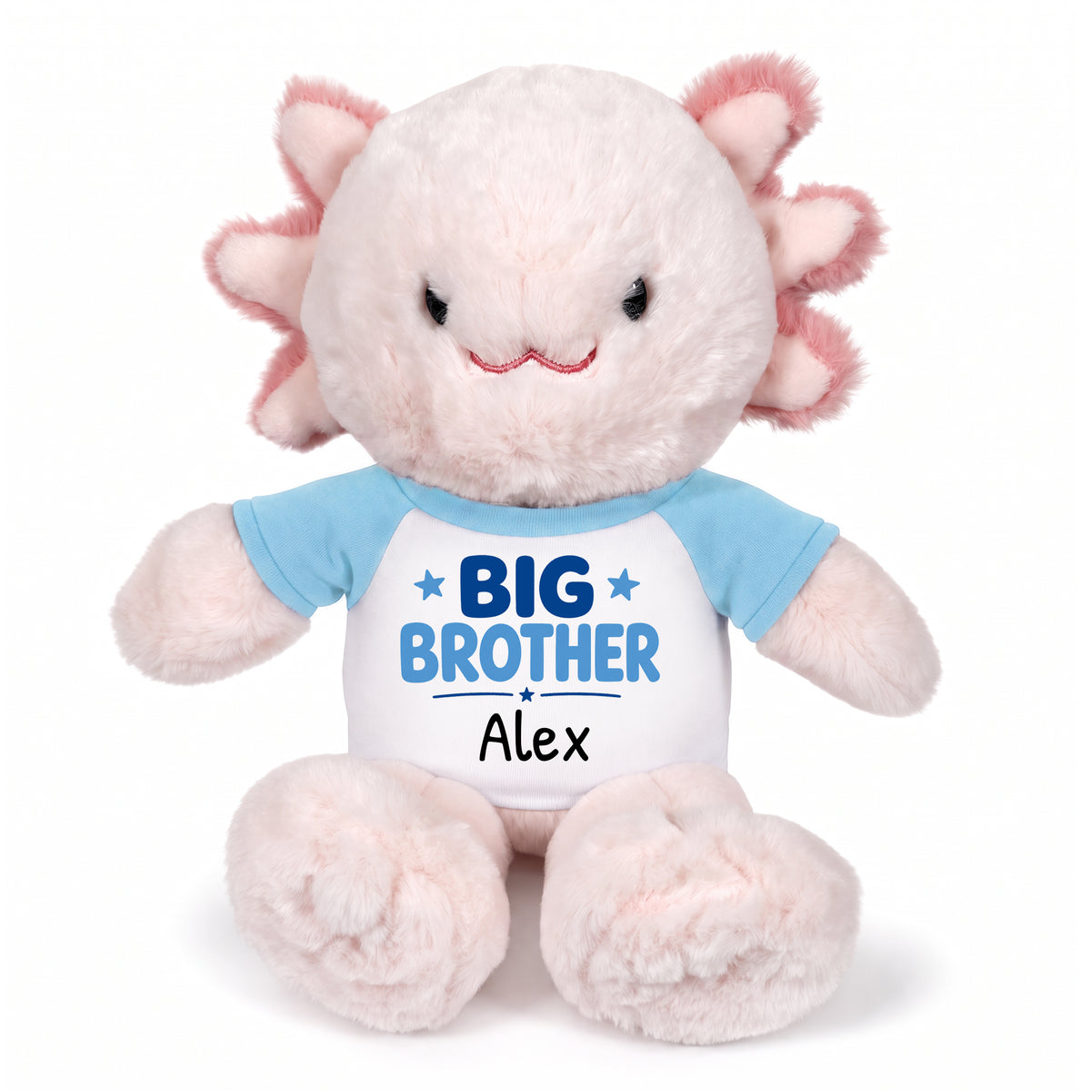 Personalized Big Brother Stuffed Axolotyl - 12 Inch Plush Axolytl - Light Blue shirt with blue design