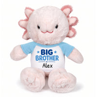 Personalized Big Brother Stuffed Axolotyl - 12 Inch Plush Axolytl - Light Blue shirt with blue design
