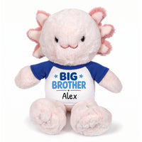 Personalized Big Brother Stuffed Axolotyl - 12 Inch Plush Axolytl - Royal Blue Shirt with Blue Design