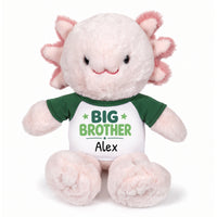 Personalized Big Brother Stuffed Axolotyl - 12 Inch Plush Axolytl - - Green Shirt and Design