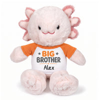 Personalized Big Brother Stuffed Axolotyl - 12 Inch Plush Axolytl - Orange shirt with Orange & Grey Design