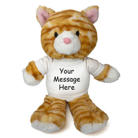 Personalized Stuffed Cat - 12 Inch Tabby Cat - White Shirt