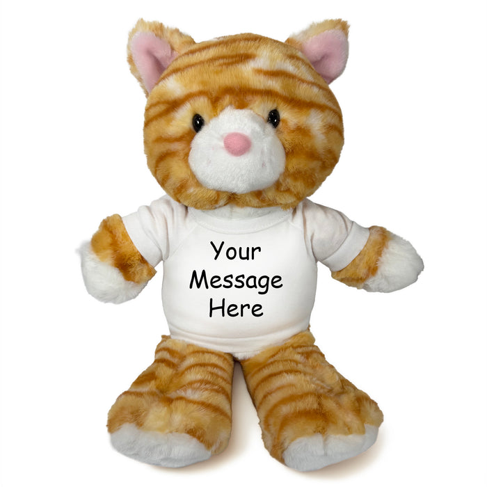Personalized Stuffed Cat - 12 Inch Tabby Cat - White Shirt