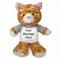 Personalized Stuffed Cat - 12 Inch Tabby Cat - Grey Shirt