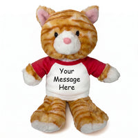 Personalized Stuffed Cat - 12 Inch Tabby Cat - Red Shirt