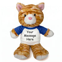 Personalized Stuffed Cat - 12 Inch Tabby Cat - Royal Blue Shirt