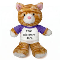 Personalized Stuffed Cat - 12 Inch Tabby Cat - Purple Shirt