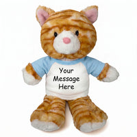 Personalized Stuffed Cat - 12 Inch Tabby Cat - Light Blue Shirt