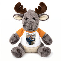 Personalized Stuffed Moose - 11 Inch Milo Moose with your photo and/or custom text - Orange Shirt