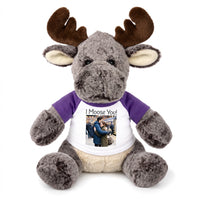 Personalized Stuffed Moose - 11 Inch Milo Moose with your photo and/or custom text - Purple Shirt